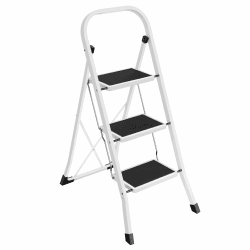 SONGMICS Trittleiter, Leiter mit 3 Stufen, Klapptritt, Klappsicherung, einfach zu verstauen, bis 150 kg belastbar, basisweiß GSL03WT Basisweiß 3 Stufen (74,5T x 46,5B x 105H cm)