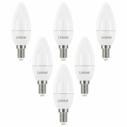Linkind E14 Kerzenlampen 7W, 60 Watt ersetzt, 806lm 2700K Warmweißes Licht E14 LED Lampe, nicht Dimmbar B35/C35 Kerze Birne, 220-240V, 6 Stück 2700k-60w Ersetzt
