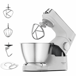 Kenwood Titanium Chef Baker KVC65.001WH, Küchenmaschine mit integrierter Waage, 1200 Watt, inkl. 3-teiligem Patisserie-Set, Spatel & Spritzschutz, Weiß Chef Baker Weiß