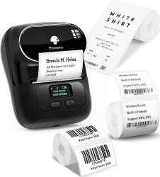 Phomemo M110 Etikettendrucker mit 3 Etikettenrollen, Beschriftungsgerät Selbstklebend für Telefon und PC, Bluetooth Etikettendrucker, Etikettiergerät für Zuhause, Büro und kleine Unternehmen Mit 3 Etikettenrollen Schwarz