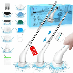 Elektrische Reinigungsbürste, ERAVOR 2024 Neues 12-in-1 Power Spin Scrubber mit 8 Bürstenköpfen, Fugenreiniger Haushalt mit 132cm Abnehmbar Griff für Bad/Küchen/Toilette, 2 Verbesserte Schrubbmodi Weiß