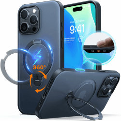 TORRAS 360° Ostand Spin für iPhone 16 Pro Max Hülle (Kamerasteuerung Taste) Magnetischer Robust Standring Zertifizierte Militärschutz, Matt Rückseite Case Schlank Schwarz Schwarz-Taste iPhone 16 Pro Max