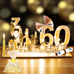 YSWOVUO 60. Geburtstag Frau Mann, Geldgeschenke Holz mit LED Lichterkette, Geschenk zum 60 Geburtstag Mann Frau, Geschenkideen zum 60 Geburtstag, Alles Gute 60 Jahre-WISH