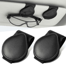 AmkWood 2 Stücks Auto Visier Zubehör, Brillenhalter Autozubehör, Magnetischer Sonnenbrillenhalter aus Leder für Alle Brillen
