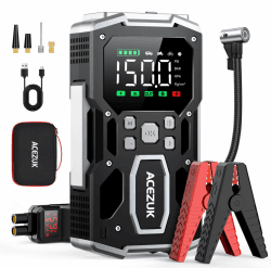 ACEZUK Starthilfe Powerbank mit 26800mAh 6000A Spitzenleistung,150PSI Kompressor, 4-in-1 Powerbank als Auto Starthilfe mit LCD Bildschirm, Tragbare Starter Powerbank mit LED Taschenlampe