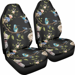 Poceacles Autositzbezüge mit Kolibri-Rosen-Blumendruck, Vordersitzkissen, passend für Autos, SUVs, LKW, 2 Stück, Vordersitzschoner Kolibri Rose Blumen