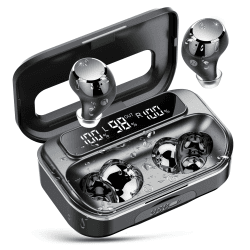 Bluetooth Kopfhörer,Kopfhörer Kabellos Bluetooth 5.3 In Ear Kopfhörer mit 4 ENC Noise Cancelling Mic,2024 Kabellose Kopfhörer 128Std Spielzeit LED-Anzeige, IP7 Wasserdichte Ohrhörer Touch Control Elfenbeinschwarz