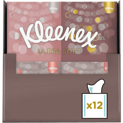 Kleenex Ultra Soft Kosmetiktücher-Boxen, Für den täglichen Gebrauch, 3-lagig, 12 Würfel x 48 Tücher 12 Würfel (576 Taschentücher)