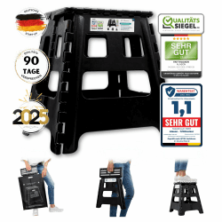 VERGLEICHSSIEGER - Alason® Tritthocker Klappbar 39cm, Belastbar bis 200kg – Mit Aufhängehaken & Aufbewahrungstasche – Platzsparender, Faltbarer Hocker in Anthrazit/Schwarz für Zuhause, Küche & Bad Anthrazit/Schwarz 39cm Hoch