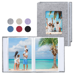 Vienrose Fotoalben Klein 10x15 Fotos 2 Pack Leinen Cover mit Frontfenster, Einsteckalbum 26 Seiten mit 52 Fotos, Aufbewahrung von Kunstwerken oder Postkarten Grey 26 Taschen Grey