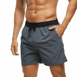 Arcweg Badehose für Herren mit Reißverschlusstasche Atmungsaktiv Wasserabweisend Badeshorts Männer Trainingsshorts Elastisch Verstellbar Mit Tunnelzug Meshfutter L Schwarz/Grau