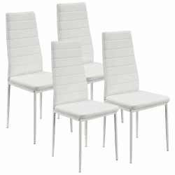 Juskys Esszimmerstühle Loja 4er Set mit Kunstleder Bezug & hoher Rückenlehne - stabiles Stahl Gestell bis 120 kg belastbar - 4 Stühle für Esszimmer & Küche - Küchenstühle Esszimmerstuhl - Weiß 4er Set Weiß