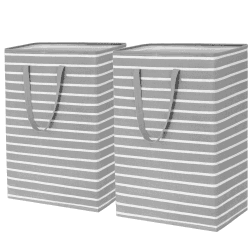 TIMEYARD Wäschekorb Faltbar Wäschesammler Aufbewahrungskorb Kinderzimmer Laundry Baskets Korb Geflochten Handtuchkorb für Badezimmer Wohnzimmer Wäschetonne, 43x60cm, 75Lx2, Grau & Weiß Grau und Weiß