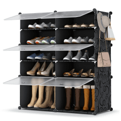 HOMIDEC Schuhregal, 5-stufiger Schuhschrank Kunststoff-Schuhregale Organizer für Schrank Flur Schlafzimmer Eingang Medium Schwarz