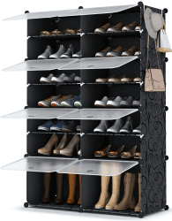 HOMIDEC Schuhregal, 7-stufiger Schuhschrank Kunststoff-Schuhregale Organizer für Schrank Flur Schlafzimmer Eingang (Schwarz & Weiß) Large Schwarz