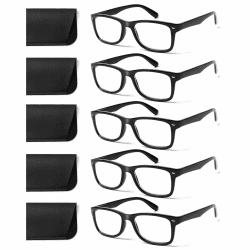 COJWIS 5 Pack Lesebrille Blaulichtfilter Brille Herren Damen Schwarz Leser Computer Brillen Feder Scharnier Lesebrillen 5 Schwarz 1.5 Dioptrien