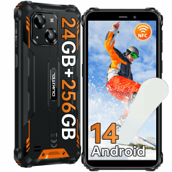 OUKITEL WP32 PRO Outdoor Smartphone Android 14, 24(6+18) GB RAM+256GB ROM/1TB Outdoor Handy Ohne Vertrag, 6300mAh, 20MP Kamera, 6.0” HD, IP68 Wasserdicht Baustellenhandy, Dual 4G SIM/NFC/OTG/Face ID Orange WP32 PRO
