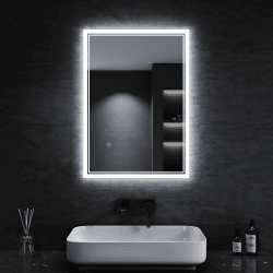 SONNI Badspiegel mit Beleuchtung 50x70 cm Beschlagfrei LED Badspiegel mit Touchschalter kaltweiß Badezimmerspiegel mit Beleuchtung Wandspiegel IP44 Wandschalter 70L x 50B cm