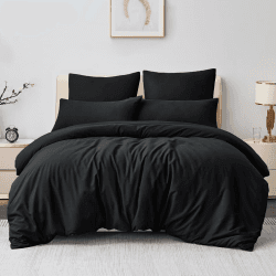 Aisbo Bettwäsche 200x220 3teilig Schwarz - Bettbezug 200x220cm 3tlg mit Kissenbezug, Bettwäsche Set Mikrofaser mit Reißverschluss, weich und bügelfrei 200x220cm+2x80x80cm Schwarz