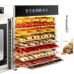 Kwasyo Dörrautomat Edelstahl mit Rezeptheft, Dörrgerät Temperaturregler von 30-90℃, Timerfunktion von 24h Dörrzeit, BPA-frei, Dörrautomat für Obst Fleisch FrüchteTrockner Gemüse Kräuter (8 Etagen)