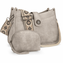 APHISON Umhängetasche Damen Handtasche Mittelgroß grau Crossbody Bag mit Breiter Gurt Hobo Bag Schultertasche veganem Leder Tasche 2 Schulterriemen Kartenschlitz Reisetasche 201-grau+1