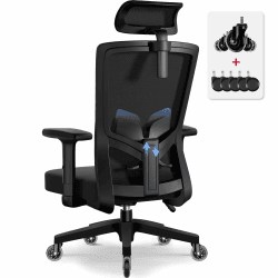 Airchros Bürostuhl,Bürostuhl Ergonomisch mit Verstellbarer Kopfstütze,Armlehnen und Lendenwirbelstütze, Schreibtischstuhl Drehstuhl Wippfunktion bis 135°,Chefsessel Rückenschonend,Bürostuhl 150kg Schwarz Modell Ⅱ