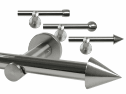 npluseins Gardinenstange/Teleskop 1-läufig Ø 13/16 Set + Zubehör 1569.2259, ca. 120-210 cm, Kegel Chrom ca. 120-210 cm Kegel Chrom