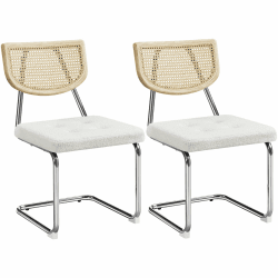 Yaheetech Küchenstuhl 2er Set Esszimmerstühle Rückenlehne aus Rattan Schwingstuhl aus Bouclé-Gewebe Polsterstuhl fürs Esszimmer/Küche/Wohnzimmer/Restaurant Weiß Weiß Teddy-Stoff