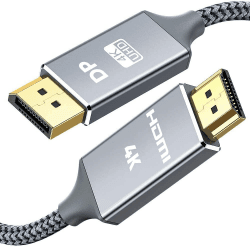 SNOWKIDS DisplayPort auf HDMI Kabel 4K 1.8meter,DP für HDMI Verbindungskabel Nylon Geflochtener, DisplayPort zu HDMI UHD für HDTV,Monitor,Laptop,PC,Beamer 1.8meter Grey