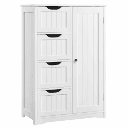 Yaheetech Badezimmerschrank, Beistellschrank Kommode mit 4 Schubladen und Schranktür, verstellbare Regalebene, Badschrank Sideboard für Wohnzimmer, Küche, Flur 56 × 30 × 82 cm Weiß