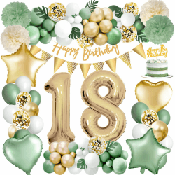 Amteker 72 Stück 18. Geburtstag Mädchen Junge Deko, 18 Geburtstag Deko Luftballons Geburtstag, Happy Birthday Girlande Deko 18. Geburtstag Mädchen Junge, 18 Geburtstag Mädchen Luftballons Grün 18 Grün