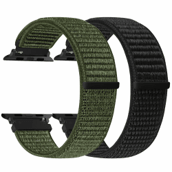 enkic Nylon Armband Kompatibel mit Apple Watch Armband 49mm 46mm 45mm 44mm 42mm 41mm 40mm 38mm Damen Herren, 2 Stück Ersatz Sport Uhrenarmband für iWatch Series 10 9 8 7 6 5 4 3 2 1 SE Ultra 2 Ultra Dunkel Schwarz+Marinegrün 38mm/40mm/41mm/42mm(Series 10)