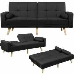 Yaheetech Klappsofa Couch mit Verstellbarer Rückenlehne, Loungesofa Liegefläche 163 x 106 cm, fürs Wohnzimmer/Schlafzimmer/Gästezimmer, Schwarz