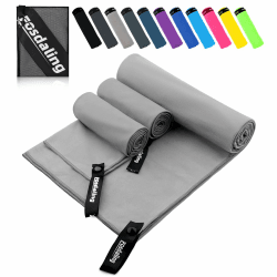 Fosdaling Mikrofaser Handtuch 3er Set（Groß 160×80cm und 2 Klein 80×40cm）, Schnelltrocknend Microfaser Fitness & Sport Handtücher, für Strandtuch, Badetuch, Sporthandtuch und Reisehandtuch Grau