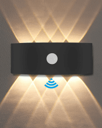 Kinamy Wandlampe mit Bewegungsmelder Innen, Wandlampe Innen 8W, LED Wandleuchte Innen Up Down Wasserdicht IP65, Geeignet für Treppen, Küche, Wohnzimmer, Schlafzimmer, Garten - Schwarz Schwarz 1 Stück