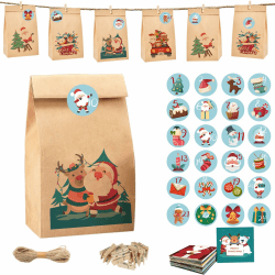 Adventskalender Zum Selbstbefüllen, 24 pcs - adventskalender selber befüllen, Geschenk adventskalender zum befüllen kinder, Klappkarten Seil Clips in der adventskalender tüten Adventskalender 24