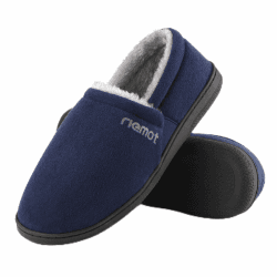 riemot Mokassin Hausschuhe Herren Warme Wildleder Pantoffeln Memory Foam Hausschuhe Diabetiker Schuhe Winter Sherpa Futter Haus Schuhe mit Anti-Rutsch Gummi Sohle EU42-47 43 EU Marineblau