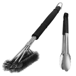 VDISRR Grillbürste, Grillrost Bürste, Dreireihigen Edelstahlborsten, 18 Zoll Extra Langer, Inklusive 1 Grillzange Grillbürste und Grillzange