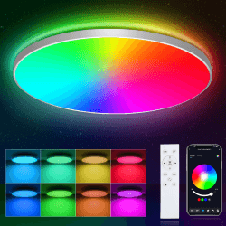 OPPEARL Led Deckenlampe Dimmbar mit Fernbedienung, 24W 16 Millionen RGB Farbwechsel Smart led Deckenleuchte Steuerbar via App, 2400LM Deckenbeleuchtung Ø30CM Lampe für Wohnzimmer Schlafzimmer, Weiß Weiß 1 stück