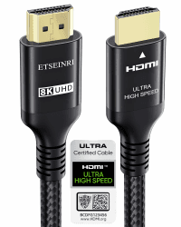 Etseinri 10K 8K HDMI 2.1 Kabel 0,5M, Zertifiziertes 48Gbps Ultra High Speed HDMI® Kabel 4K 240Hz 165Hz 144Hz 120Hz 8K 60Hz 4:4:4 DTS:X eARC HDCP2.3 HDR10+ TV Monitor Projektor Gaming PC PS5 X-box 0.5M Schwarz