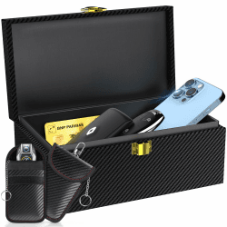 lanpard Keyless Go Schutz Autoschlüssel Box, Extra Groß Faraday Box & Faradayschutzhülle (2 Stk) für Sicheren Schutz, Keyless Go Schutz von Handy, Kreditkarte und Autoschlüssel, XL Kohlefaser