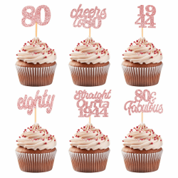 ALEGRE Cupcake Toppers 80 Geburtstag,Glitzer Tortendeko 80 Geburtstag Frau Mann,Straight Outta 1944 Kuchen Deko Geburtstag 80 Jahre,Rosegold 80 Geburtstag Deko,Cheers to 80 Muffin Deko Roségold 80