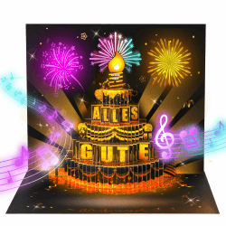 APOTODITO Geburtstagskarte mit Musik und Licht, 3D Pop Up Geburtstagskarte auf Deutsch mit Feuerwerk und Einblasbares Kerzen, Happy Birthday Geburtstagsgeschenk für Männer Frauen Kinder Schwarz