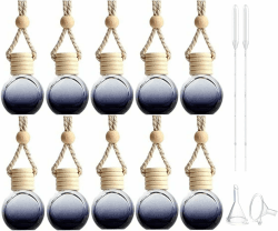 10 Stück 8 ml Schwarze hängende Auto Lufterfrischer Flasche, leere Auto Diffusorflaschen für ätherische Öle, Schwarze Glas Parfümflaschen, Aromatherapie Duftflasche, Auto Ornamente Dekoration Oblate