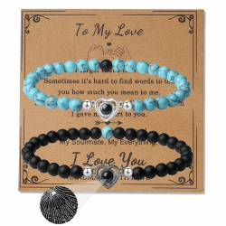 XIANNVXI 2 Stück Pärchen Armband Damen Herren Kristalle Matching Bracelets Partner Armbänder Naturstein Stretch Couple Geschenk für Frauen Männer A-Lava Rock & GrüN TüRkis
