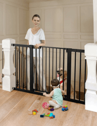 COMOMY 75-131cm Treppenschutzgitter Ohne Bohren, Türschutzgitter Automatisches Schließen mit Grün/Rotem Schild, Baby schutzgitter Kindergitter Hundegitter für Treppe (76cm Hoch, Schwarz) 76 cm Hoch x 131 cm Breit Schwarz