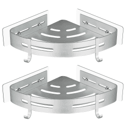 GRICOL Eckablage Duschkorb Duschregal ohne Bohren Duschablage Metall Mit 4 Haken Dusche Ablage Badregal mit Aufkleber Badezimmerregal für Bad und Küche 2 Etagen Silber