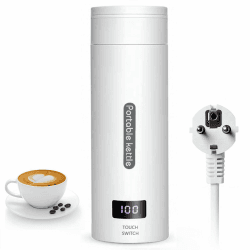 Flintronic Reise Elektrisch Wasserkocher, 500ML Mini Electric Kettle, 220 V/ 300W Thermoskanne, 304 Stainless Steel Liner, Kleiner Tragbarer Elektrischer Wasserkocher mit Automatischer Abschaltung A-weiß-a-500ml