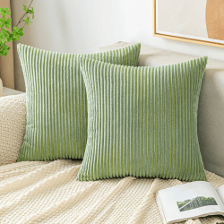 EMEMA Kissenbezug Kordsamt Zierkissenbezug Dekokissen Sofakissen 40x40 cm Kord Kissenhülle Dekorative Weiche Zierkissenbezüge Kissen für Sofa Sessel Zuhause Schlafzimmer Bohnengrün 40 x 40 cm, 2 Stück Bohnengrün