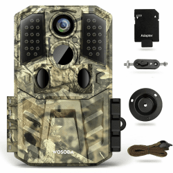 WOSODA Wildkamera 30MP Tierkamera mit Bewegungsmelder, 1920P Nachtsichtkamera 0.2s Schnelle Trigger Wildtierkamera Outdoor IP66 Trail Camera für Tierbeobachtung mit 32 GB SD Karte Hellgrün